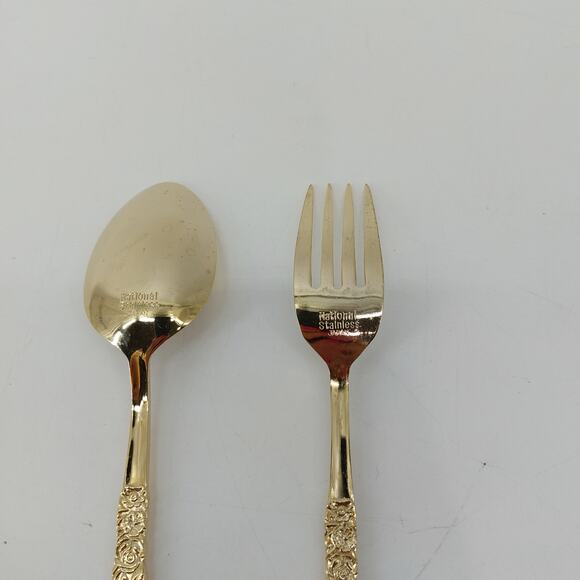 National Stainless Japan Hollywood Fork Spoon Set Floral 2 - Picture 9 of 11